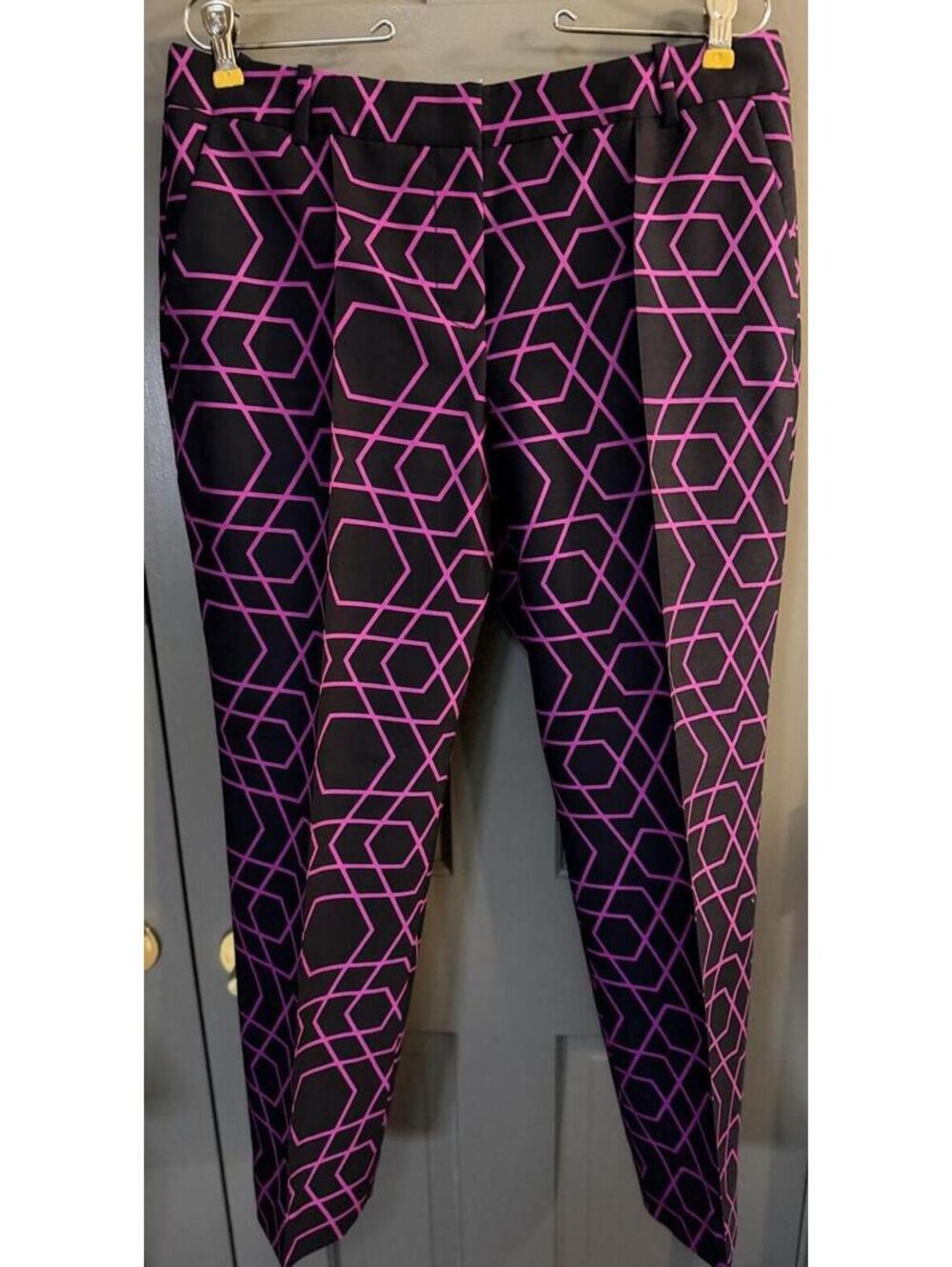 J. Crew Collection Black and Purple Geometric Pattern Ankle Pants Size 8